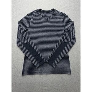 Lululemon Shirt Womens Medium Gray Stripe Metal Vent Tech Long Sleeve V Athletic